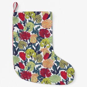 Meia De Natal Pequena Flores coloridas: padrão branco sem costura.