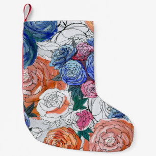 Meia De Natal Pequena Flores Coloridas: Padrão Vibrante Sem Costura