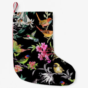Meia De Natal Pequena Flores de Aves Tropicais: Padrão de Aquarela