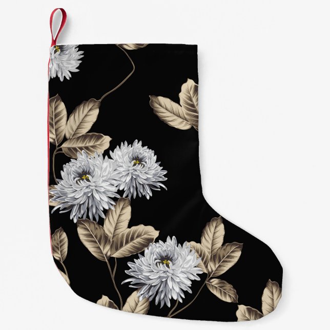 Meia De Natal Pequena flores de cinza bonitinha com padrão de folha marr (Frente)