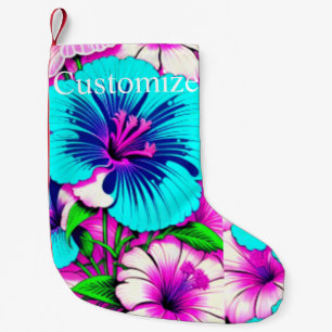 Meia De Natal Pequena Flores de Hibisco Multicoloridas Thunder_Cove