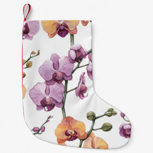 Meia De Natal Pequena Flores de orquídea aquarela, padrão sem costura.
