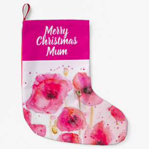 Meia De Natal Pequena Flores de Papoula Vermelha Papoulas Floral Flor Na