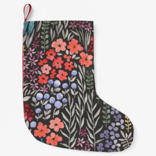 Meia De Natal Pequena Flores de Prados: Aquarela Sem Costura