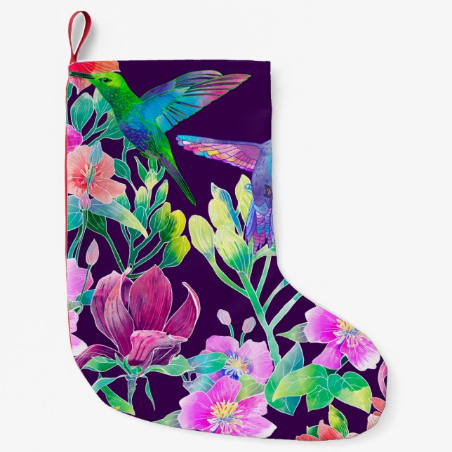 Meia De Natal Pequena Flores e aves exóticas (Frente)