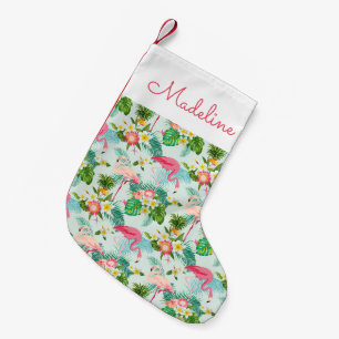 Meia De Natal Pequena Flores E Aves Tropicais Vintage Adicione Seu Nome