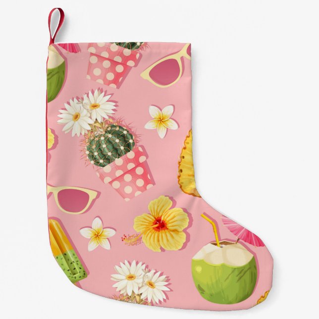 Meia De Natal Pequena Flores e frutas exóticas têm um padrão uniforme de (Frente)