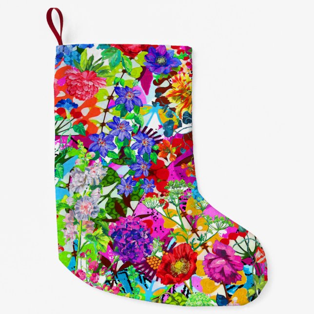 Meia De Natal Pequena Flores mágicas coloridas fofas (Frente)