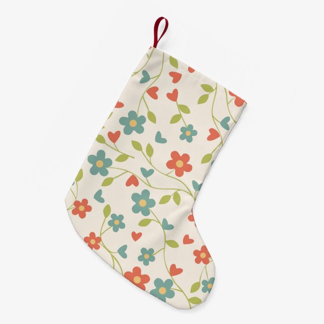 Meia De Natal Pequena Flores - Padrão de natação (Frente (Pendurada))