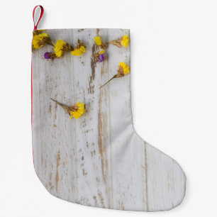 Meia De Natal Pequena Flores primavera amarelas, decor de prancha branca