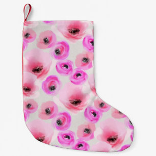 Meia De Natal Pequena Flores Rosa Aquarela Arte Digital