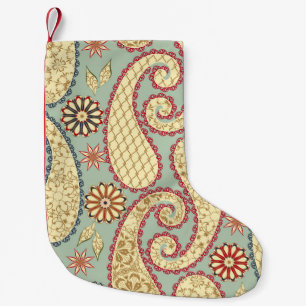 Meia De Natal Pequena Flórida étnica, estilo paisley vintage.