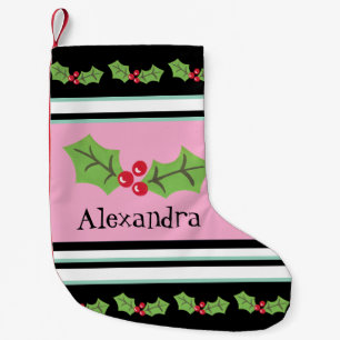 Meia De Natal Pequena Fofo Personalizado Holly & Berries