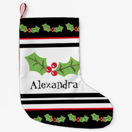 Meia De Natal Pequena Fofo Personalizado Holly & Berries