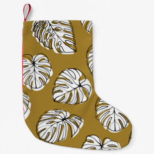 Meia De Natal Pequena Folha de Monstera, Padrão Sem Olho Têxtil.