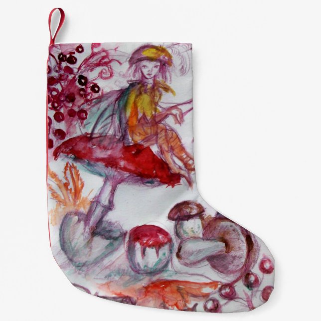 Meia De Natal Pequena FOLHA MÁGICA DE MUSHROOMS Fantasia Branca Vermelha (Frente)