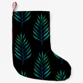 Meia De Natal Pequena Folhas de aquarela verde sobre fundo preto