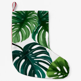Meia De Natal Pequena Folhas de Monstera Aquarela