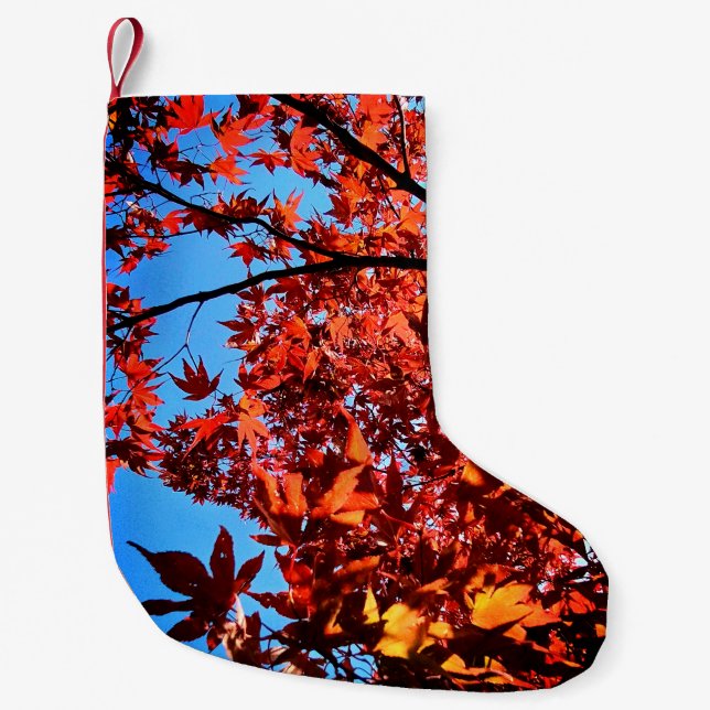 Meia De Natal Pequena Folhas de outono (Frente)