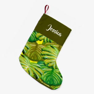 Meia De Natal Pequena Folhas de palma em amarelo