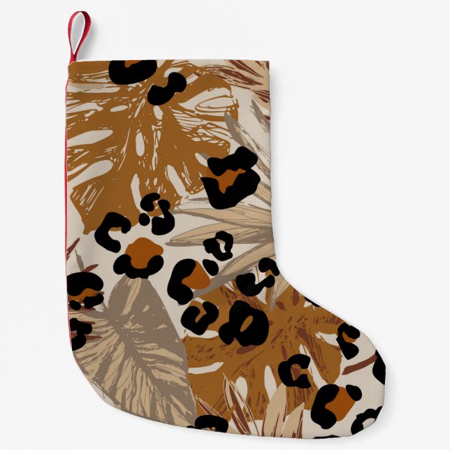 Meia De Natal Pequena Folhas tropicais abstrato e camouf-leopardo-grunha (Frente)