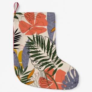 Meia De Natal Pequena Folhas tropicais, bege, padrão original.