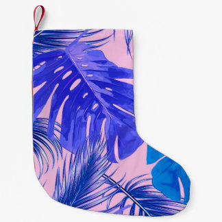 Meia De Natal Pequena Folhas tropicais de palma, folhas de selva, flora 