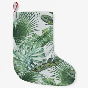 Meia De Natal Pequena Folhas tropicais de palma, monstera, folha de bana
