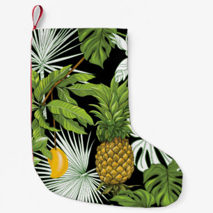 Meia De Natal Pequena Folhas tropicais e frutas, sem costura