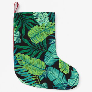 Meia De Natal Pequena Folhas tropicais verdes: padrão de colheita.