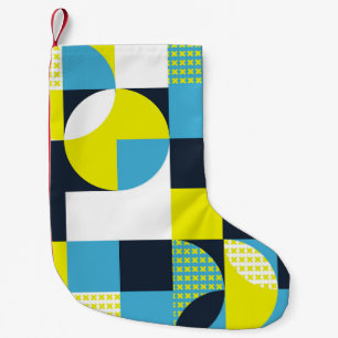 Meia De Natal Pequena Formas geométricas, fundo abstrato colorido.