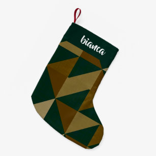 Meia De Natal Pequena Formas verdes e marrons de nome personalizado