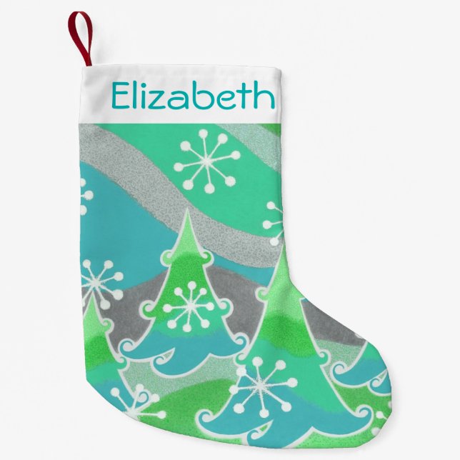 Meia De Natal Pequena Forragens de inverno, estocagem de nomes verdes (Frente)