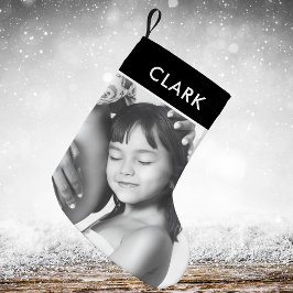 Meia De Natal Pequena Foto da família Tartan, Xadrez branca e branca clá