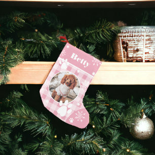 Meia De Natal Pequena Foto de estimação de cachorro rosa giro e engraçad