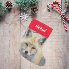 Meia De Natal Pequena Foto de Fox Vermelha Cura com Nome
