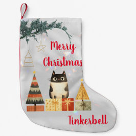 Meia De Natal Pequena Foto de Gato Bonito Monograma Tipografia Diversão