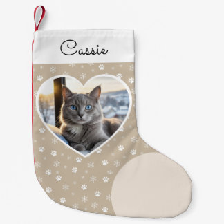 Meia De Natal Pequena Foto de Gato Coração Elegante Rastro de Pata