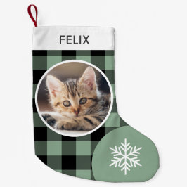 Meia De Natal Pequena Foto de Gato de Pet Personalizado de Xadrez de Búf