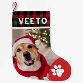 Meia De Natal Pequena Foto de Natal de cão personalizado ama xadrez verm
