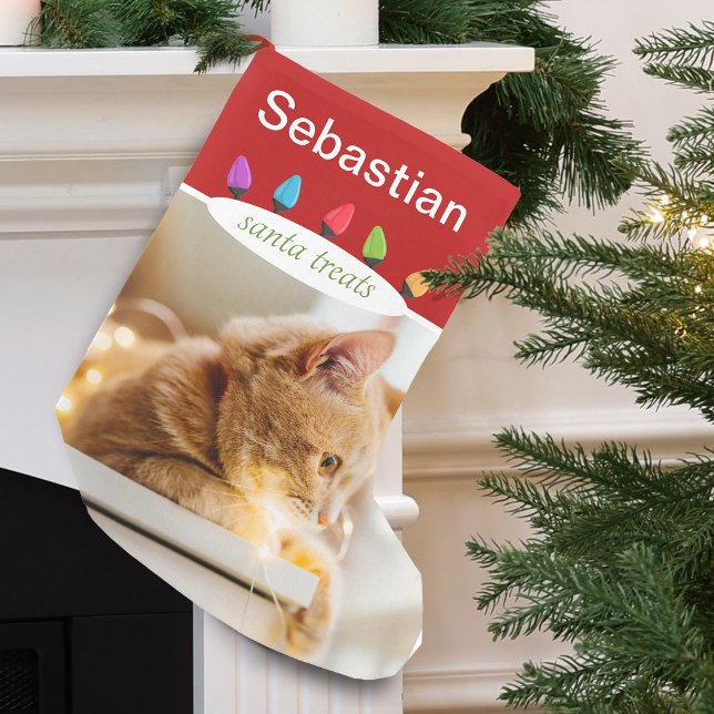 Meia De Natal Pequena Foto de Nome de Cat Personalizado (Custom Cat Name Photo Small Christmas Stocking)