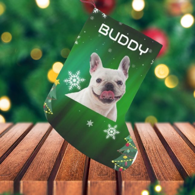 Meia De Natal Pequena Foto de Pet de Cachorro Verde (Criador carregado)