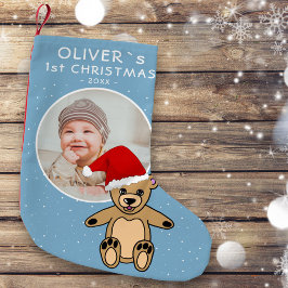 Meia De Natal Pequena Foto do Primeiro Natal do Urso de Teddy Santa