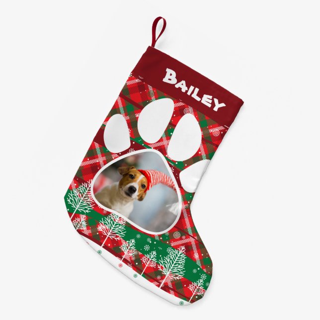 Meia De Natal Pequena Foto e nome personalizados do cão, Caneta de Cacho (Frente (Pendurada))