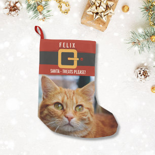 Meia De Natal Pequena Foto e nome personalizados do gato Santa Claus eng