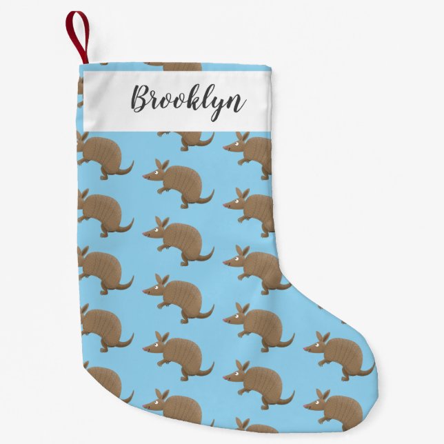 Meia De Natal Pequena Foto feliz de tatu engraçado (Frente)