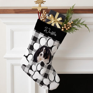 Meia De Natal Pequena Foto Personalizada de Cachorro/Gato com Xadrez Pre