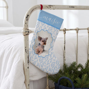 Meia De Natal Pequena Foto personalizada de cachorro ou gato com floral