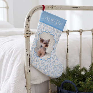 Meia De Natal Pequena Foto personalizada de cachorro ou gato com floral