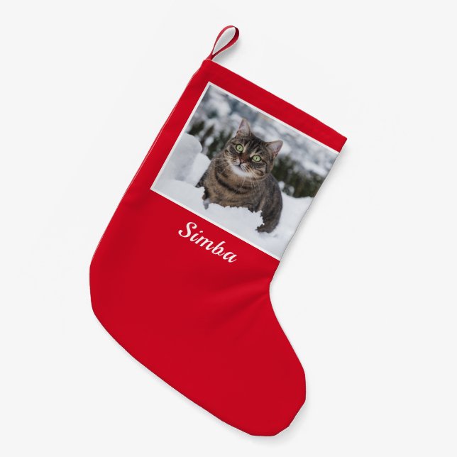Meia De Natal Pequena Foto Personalizada de Cat Personalizada (Frente (Pendurada))